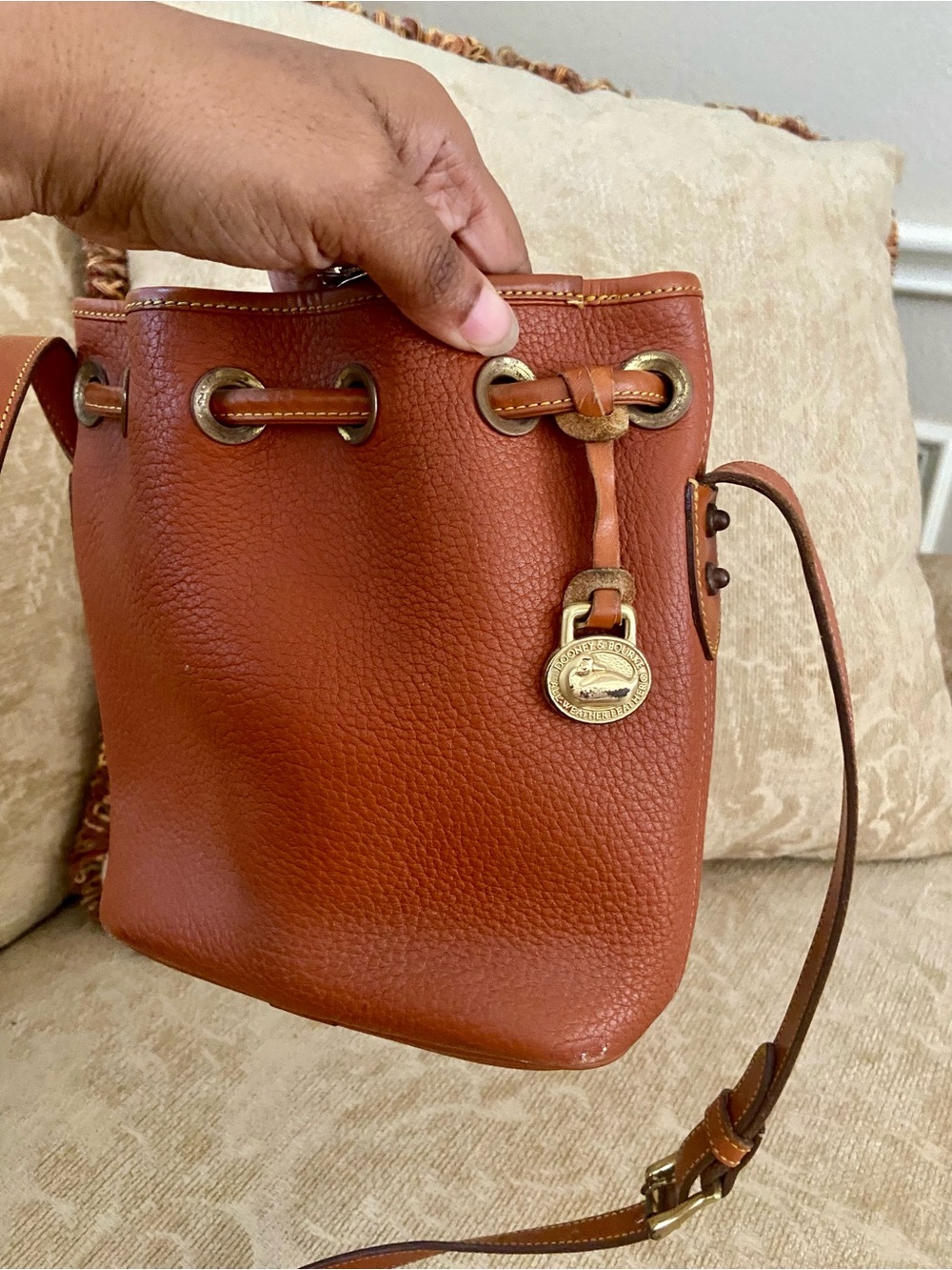 Dooney & Bourke Chestnut Pebbled Leather Drawstring Crossbody - Picture 2 of 4